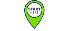 A GPS pin that reads: START HERE
